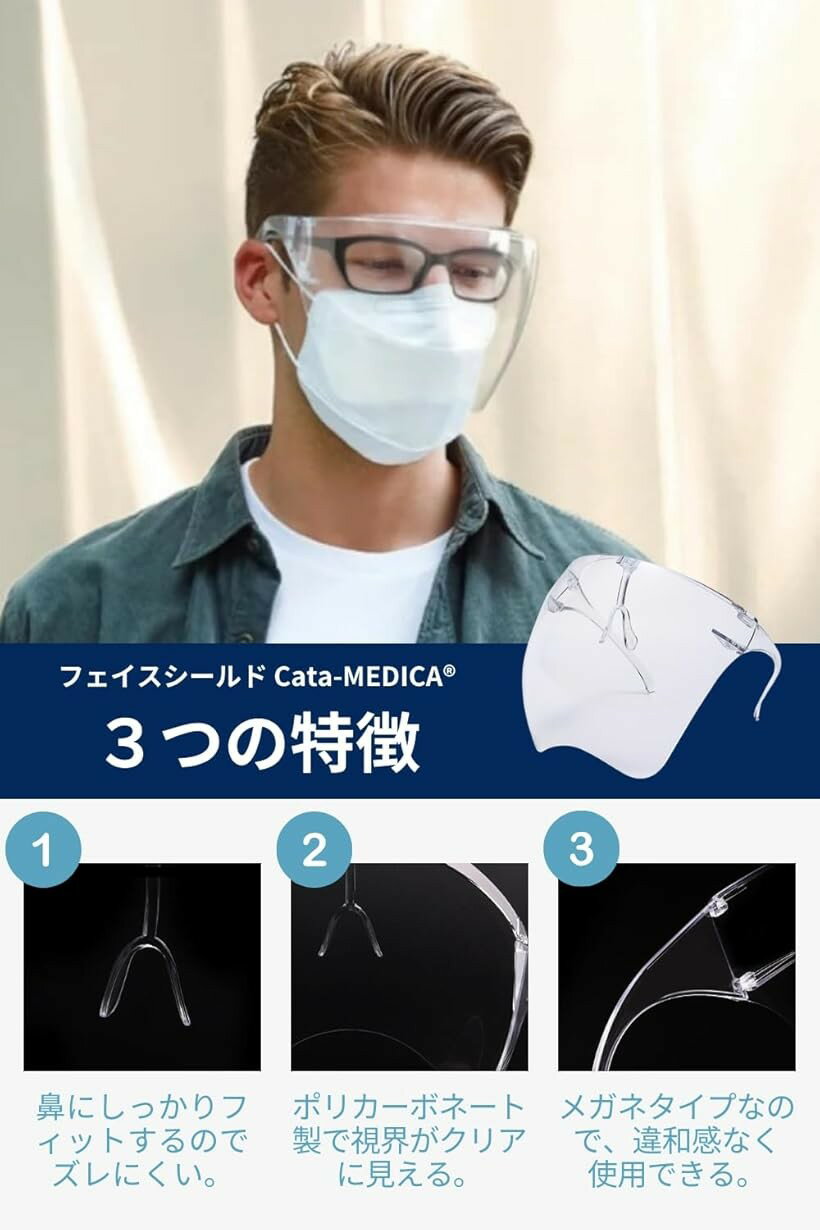 【楽天ランキング1位入賞】フェイスシールド 小さめ メガネタイプ フェイスガード 飛沫防止 透明 軽量 防塵