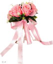ウエディングブーケ 造花 バラ ブライダル 結婚式 撮影小道具 花嫁 フラワーブーケ 花束(ピンク)