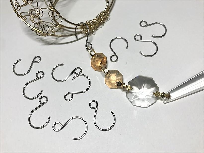 サンキャッチャー ガラスビーズ用 吊り下げ金具 連結金具 S字フック 50個セット シャンデリア ガラスボール オクタゴン ハンギング 金属 パーツ 車 車内 装飾 15x25mm (15x25mm)