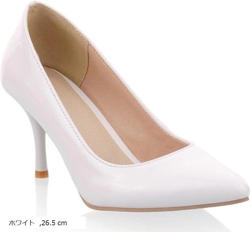 大きいサイズ ハイヒール パンプス エナメル ポインテッドトゥ ピンヒール 8cm 男女兼用 26.5 ホワイト..