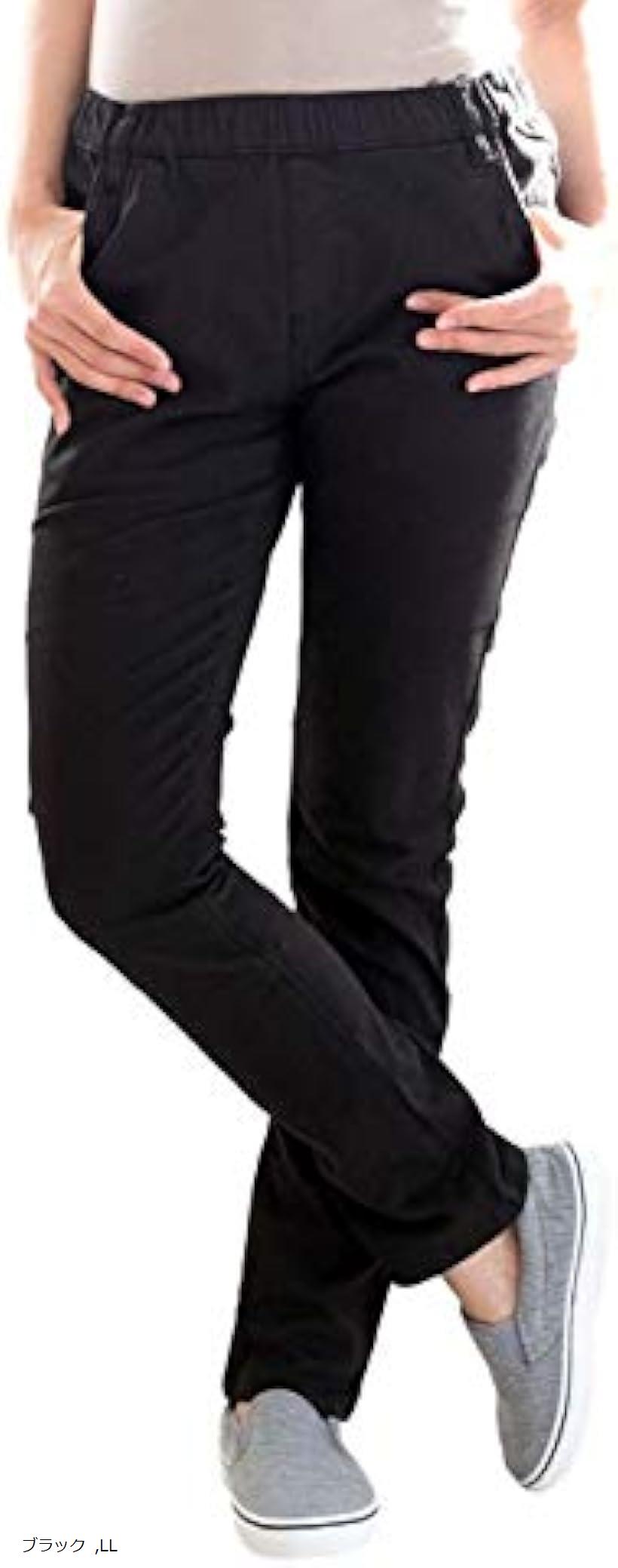 ツイル スキニー ストレッチ パンツ ゴム レディース (ブラック, 03-LL)