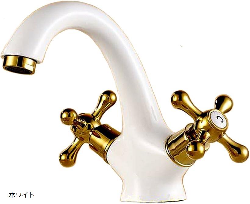 洗面用 アンティーク 混合水栓 蛇口 2ハンドル レトロ 洗面台 手洗いボウル クロスハンドル SK109 ホワイト (ホワイト)