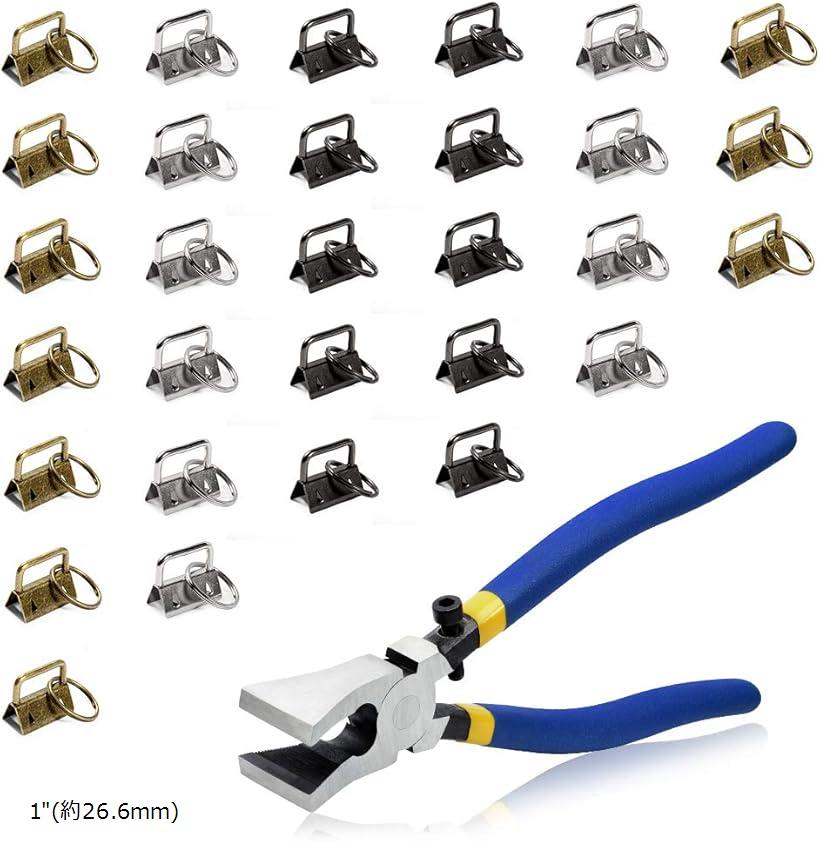 紐留め 金具 3色 約26.6mm幅 30個セット プライヤー 平ヒモ用 ワニカン 留め具 ワニグチ ひも留 エンド..
