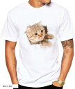 Tシャツ 猫 おもしろ トリックアート カジュアル シンプル ブラウンネコ XXL(NO.3, 2XL)