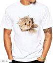 Tシャツ 猫 おもしろ トリックアート カジュアル シンプル ブラウンネコ(NO.3, XL)