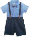 男の子 フォーマル 半袖 セットアップ おしゃれ着 子供服 サスペンダー 蝶ネクタイ 夏服 4点セット(ブルー, 110)