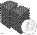 防音ファストラボ 波型 ウレタンフォーム スポンジ 吸音材 緩衝材 クッション材 25cmx25cm 密度26kg/m3 両面テープ付属で簡単取り付け(黒(厚み3cm), 24枚)
