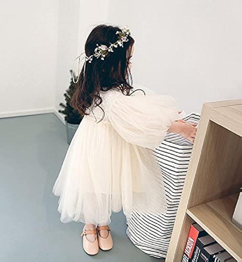 オールデーシャイニング ワンピース レース チュール フレア イベント パーティー 演奏会 ドレス キッズ(ホワイト, 90)