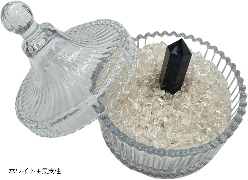 水晶 さざれ石 浄化用 ガラス皿 パワーストーン 蓋つき ビーズさざれチップ付 玄関 インテリア 浄化皿 ..