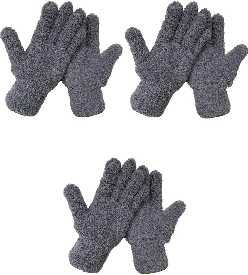 洗車 手袋 マイクロファイバー グローブ ミット ホイール ボディ ホコリ取り 掃除 5本指 3セット 6枚入り (グレー)