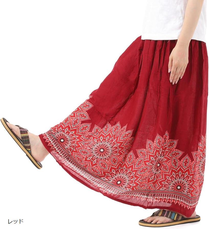 OKI オキ スカート ワンピース アジアン エスニック 2WAY レーヨン レディース レッド (レッド, Free Size)