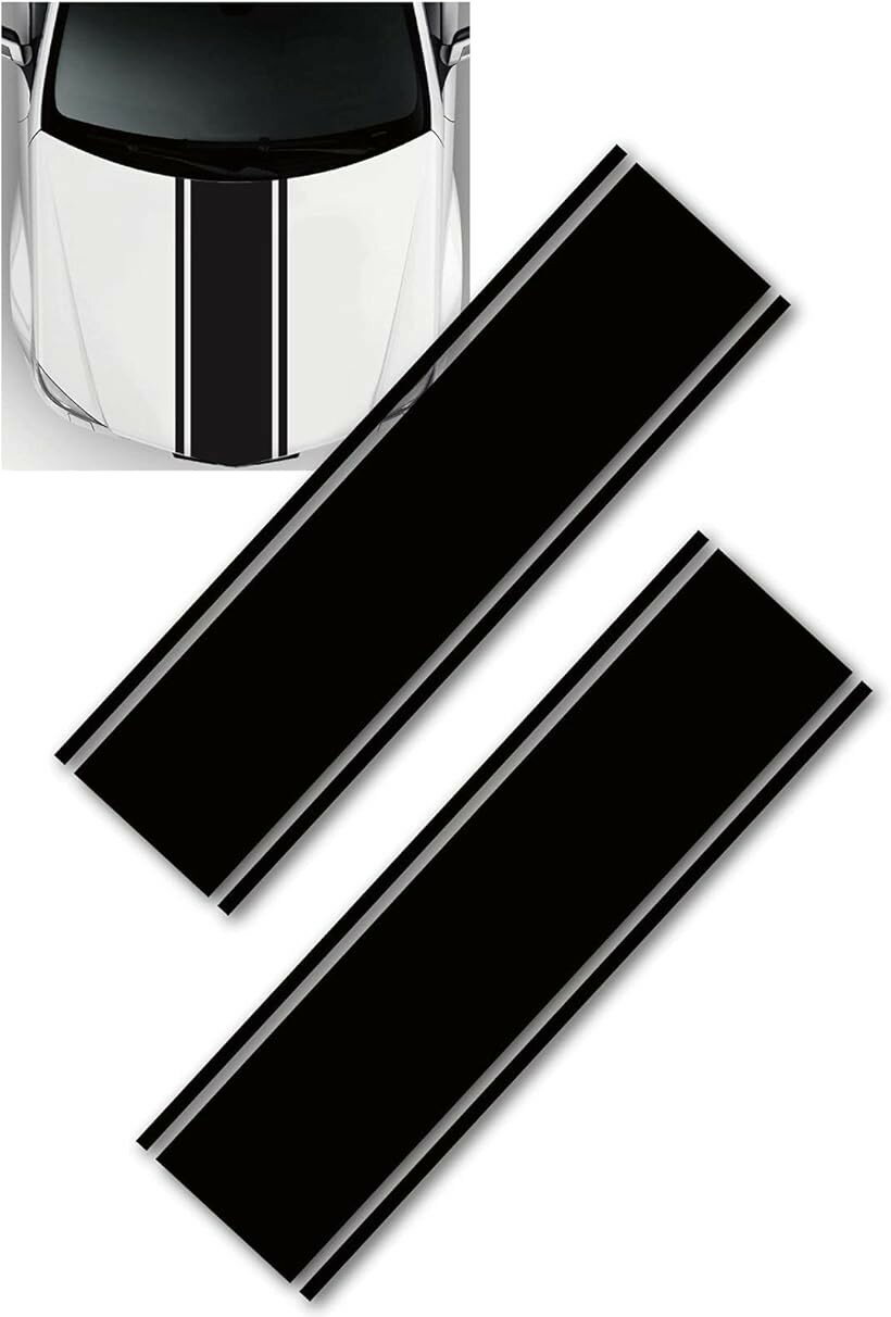 morytrade ボンネット ステッカー ストライプ ボディ シール 車 自動車 120x25 2本 黒 (黒)