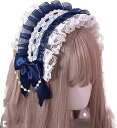 morytrade カチューシャ ヘッドドレス 髪飾り レディース コスプレ リボン ゴスロリ ロリータ レース(紺)