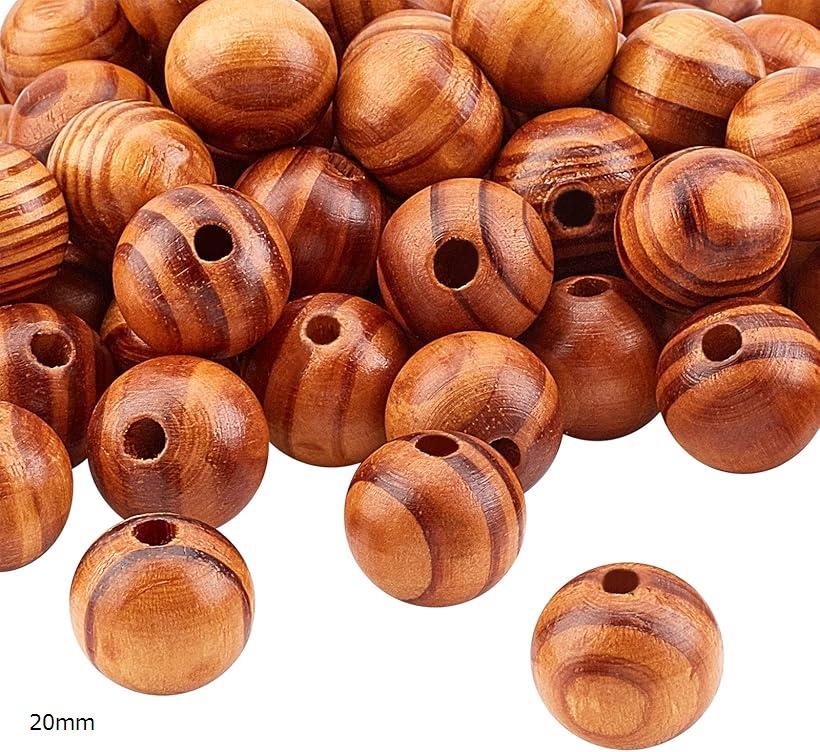 120個 木製ビーズ ウッドビーズ 年輪 ブラウン 穴5mm 丸 DIY用 手芸用品