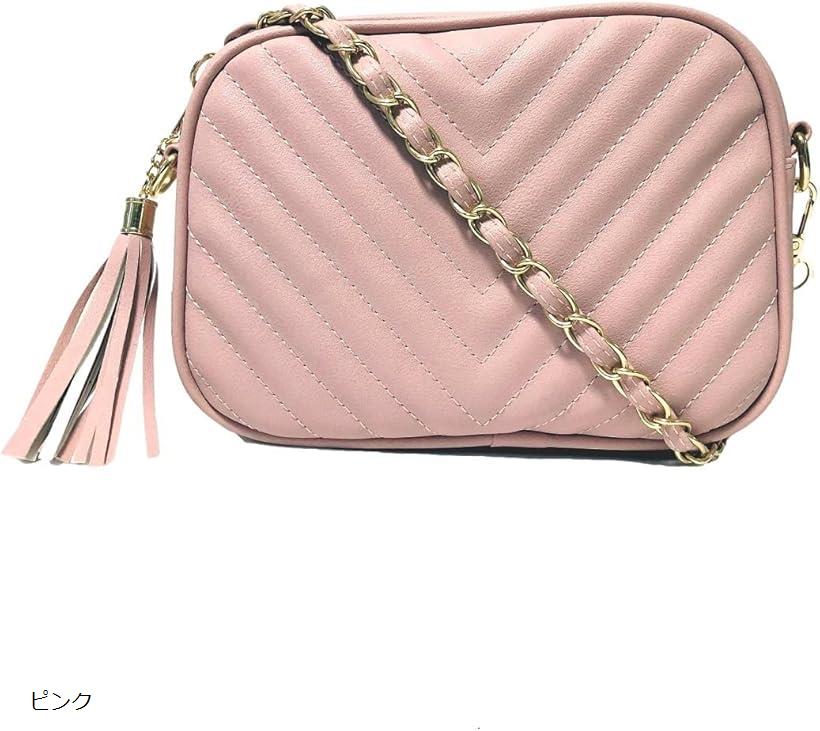 ショルダー バッグ 斜め掛け ミニ メッセンジャー スマホ ポーチ 財布 チェーン タッセル(ピンク)