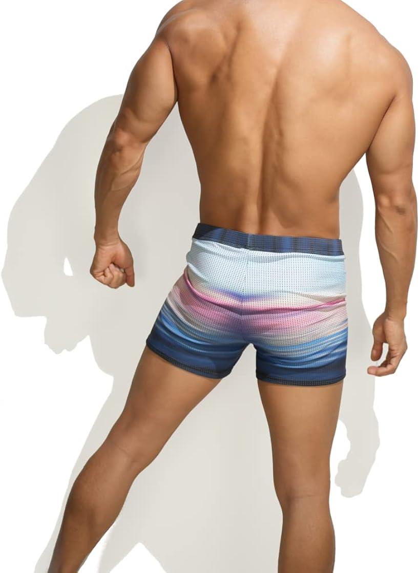 水着 ローライズ サーフパンツ ボクサー ボックス 海パン ショート 水泳 腰パン 股間パット付 メンズ(青、ピンク、白, L)