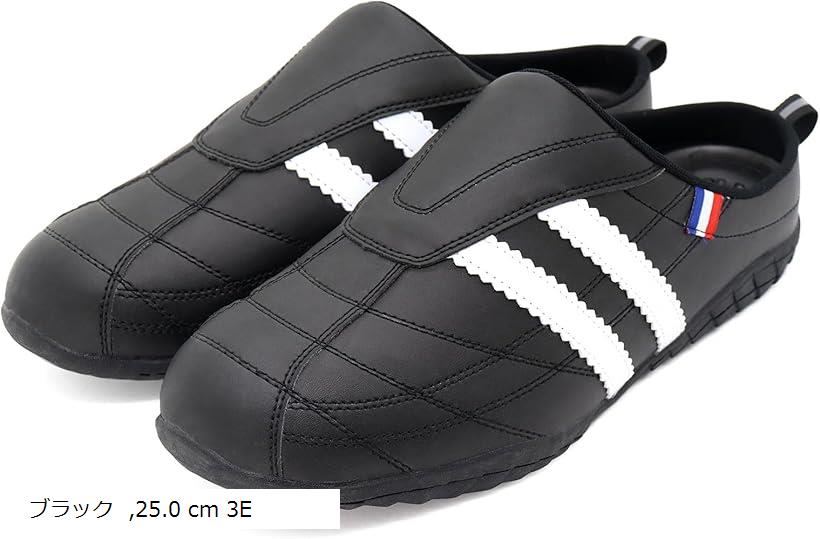 スニーカーミュール メンズ スリッポン 軽量 柔軟 ブラック 25.0 cm (ブラック, 25.0 cm 3E)