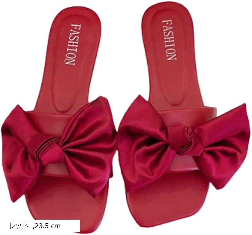 リボン サンダル レディース 歩きやすい ビーチ カジュアル 夏 ぺたんこ かわいい 23.5cm(レッド, 23.5 cm)