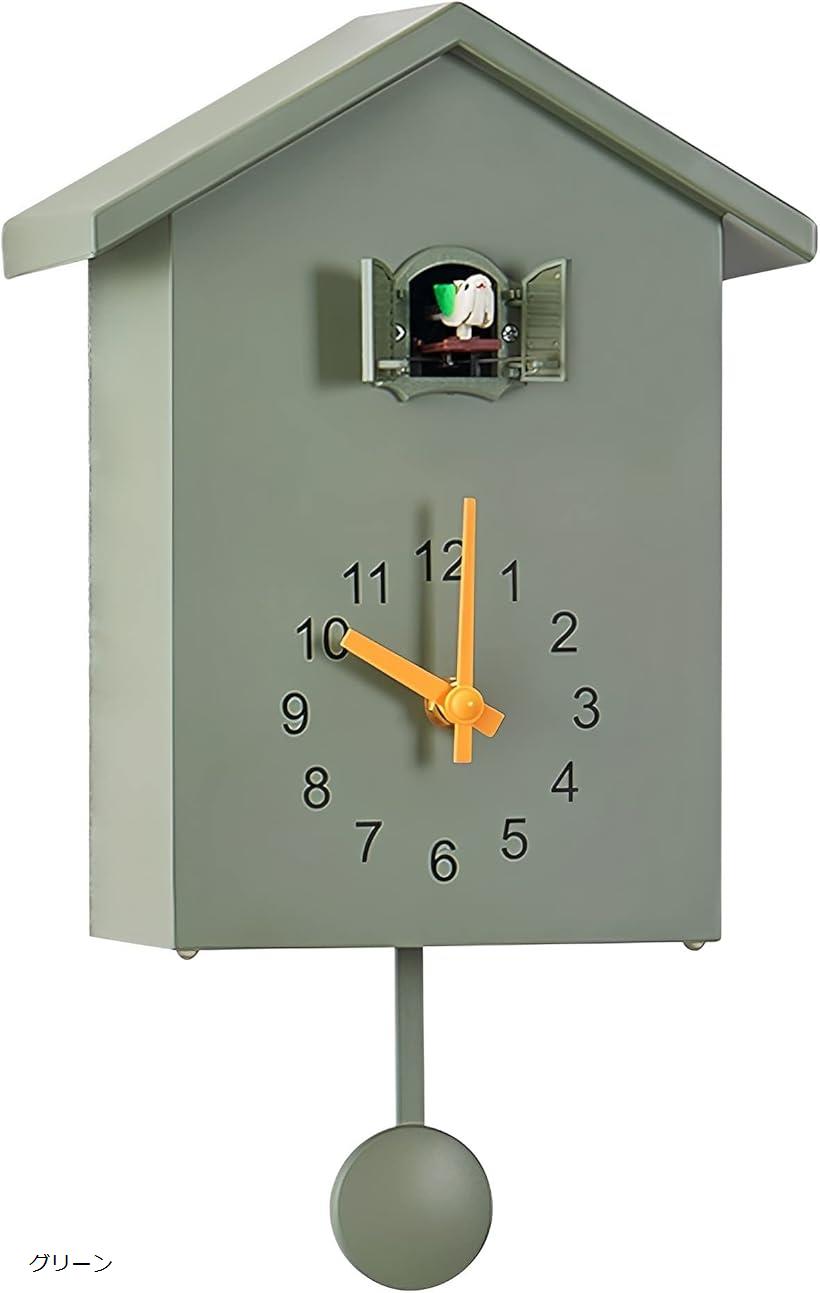 鳩時計 2Way 置き時計 掛け時計 クロック 静音 振り子 可愛い(グリーン)