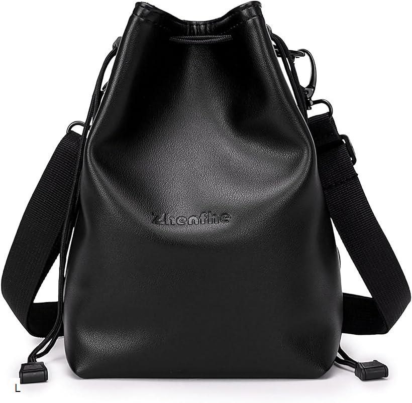 カメラバッグ 巾着 ショルダー カメラポーチ カメラ収納 カメラケース ミラーレス 一眼レフ (ブラック,..