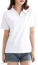 ポロ シャツ Tシャツ 半袖 無地 襟付き Vネック キレイメ レディース 白(ホワイト, L)