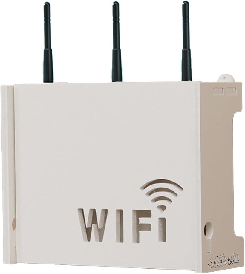 WiFiルーター収納ボックス 壁掛け 目隠し シールフック付き ケーブル隠し 合板 組み立て