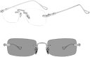 ブルーライトカット メガネ 調光 変色 リムレスメガネ パソコン用 ビジネス 2Way仕様 軽量 UV90%以上 silver
