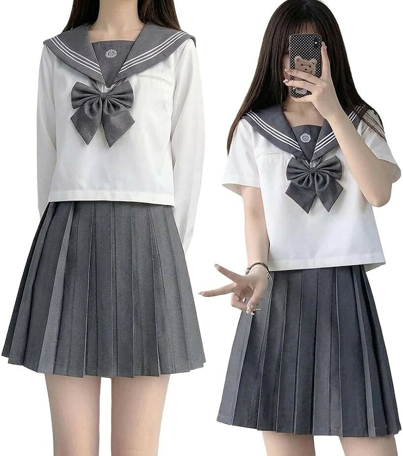 セーラー服 JK コスチューム 制服 コスプレ 3点セット (長袖, L)