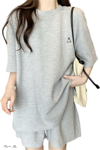 セットアップ レディース ルームウェア 上下セット カジュアル Tシャツ ハーフパンツ ゆったり ワンマイルウェア 部屋着 ウエストゴム 4カラー 大きい ビッグ オーバーサイズ(グレー, XL) セットアップ レディース ルームウェア 上下セット カジュアル Tシャツ ハーフパンツ ゆったり ワンマイルウェア 部屋着 ウエストゴム 4カラー 大きい ビッグ オーバーサイズ(グレー, XL)