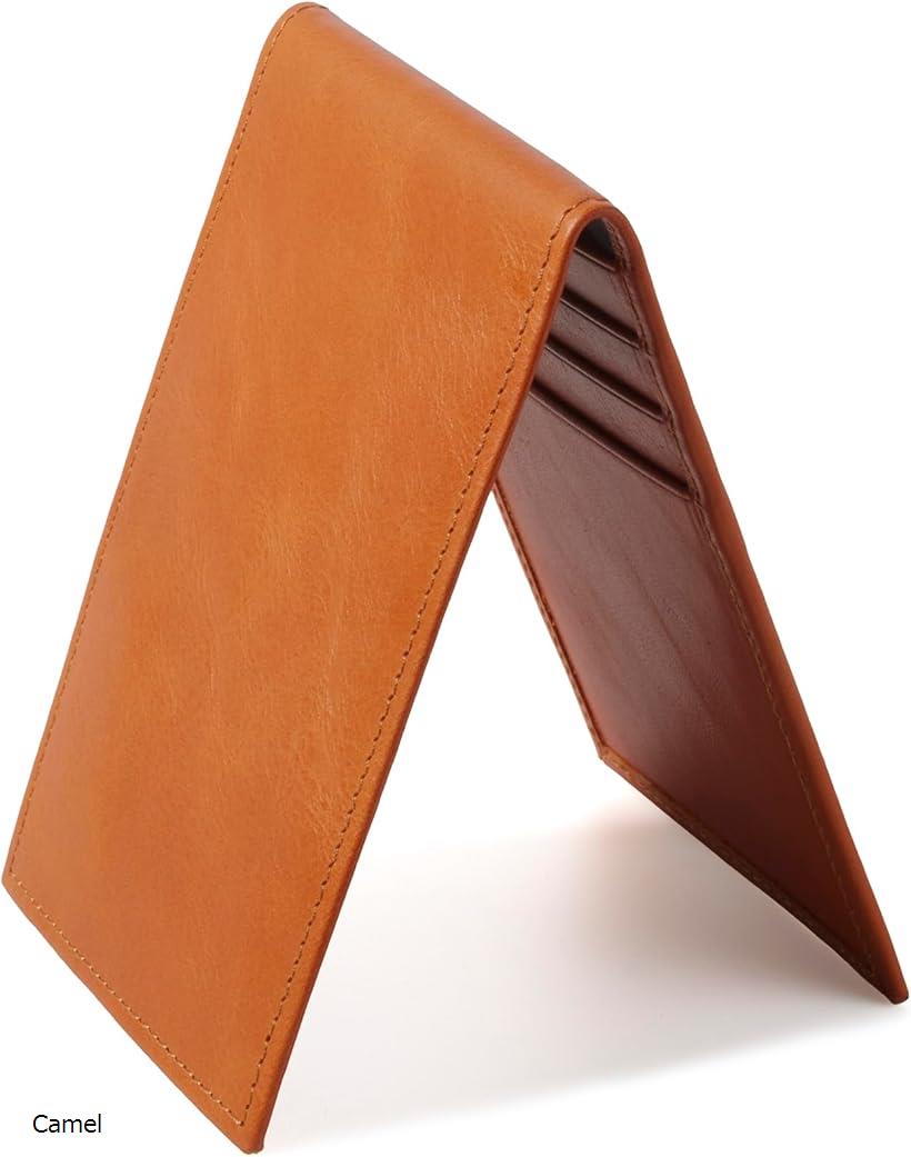 カードケース メンズ 本革 カード入れ 2つ折り 定期券 クレジットカード 薄型 スリム(Camel)
