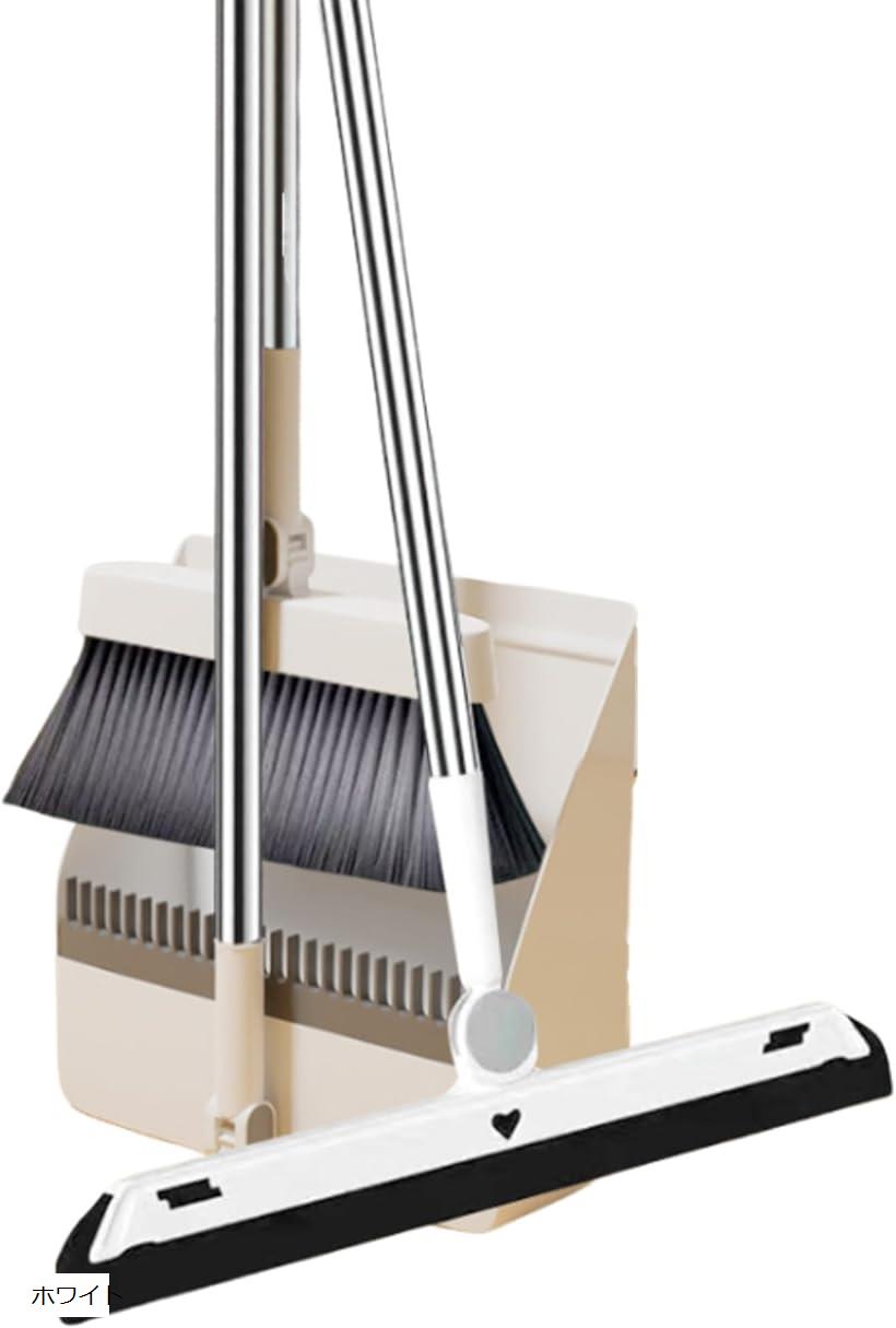 ほうき ちりとり 掃除セット ゴミ ほこり 防止 収納便利 幅広 自立式 3点セット(ホワイト)