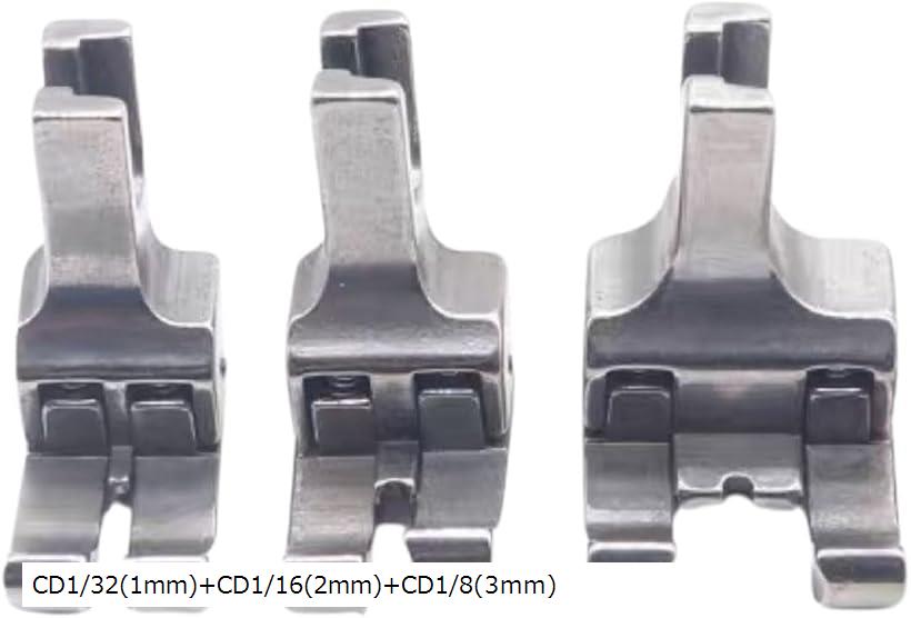 段付き押さえ 工業用ミシン 職業用ミシン 3サイズセット 左右通用 CD1/32 1mm+CD1/16 2mm+CD1/8 3mm (シルバー, CD1/32(...