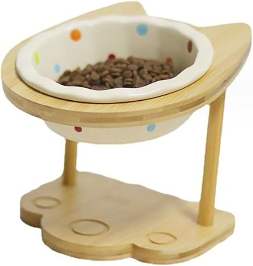 bellarino 猫 餌入れ 陶器 斜め フードボウル 餌入れ容器 スタンド付き 小型犬 食器 角度 15度の傾斜 傾斜台 犬猫用 (茶色)