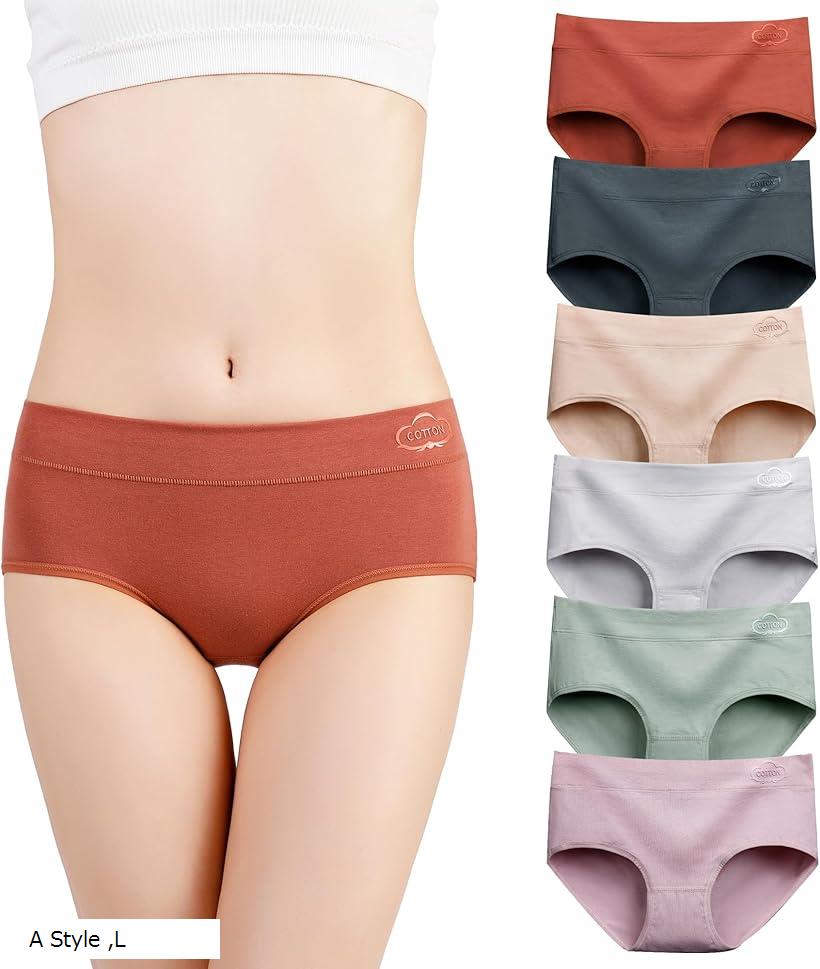 ショーツ レディース 6枚組 オーガニックコットン ビキニ セクシー 下着 高通気性 伸縮性 パンツ 消臭 抗菌 女性用 蒸れない 締め付けない パンティー 美尻効果 優しい肌触り 綿 肌着 大きいサイズ L A (A Style, L)