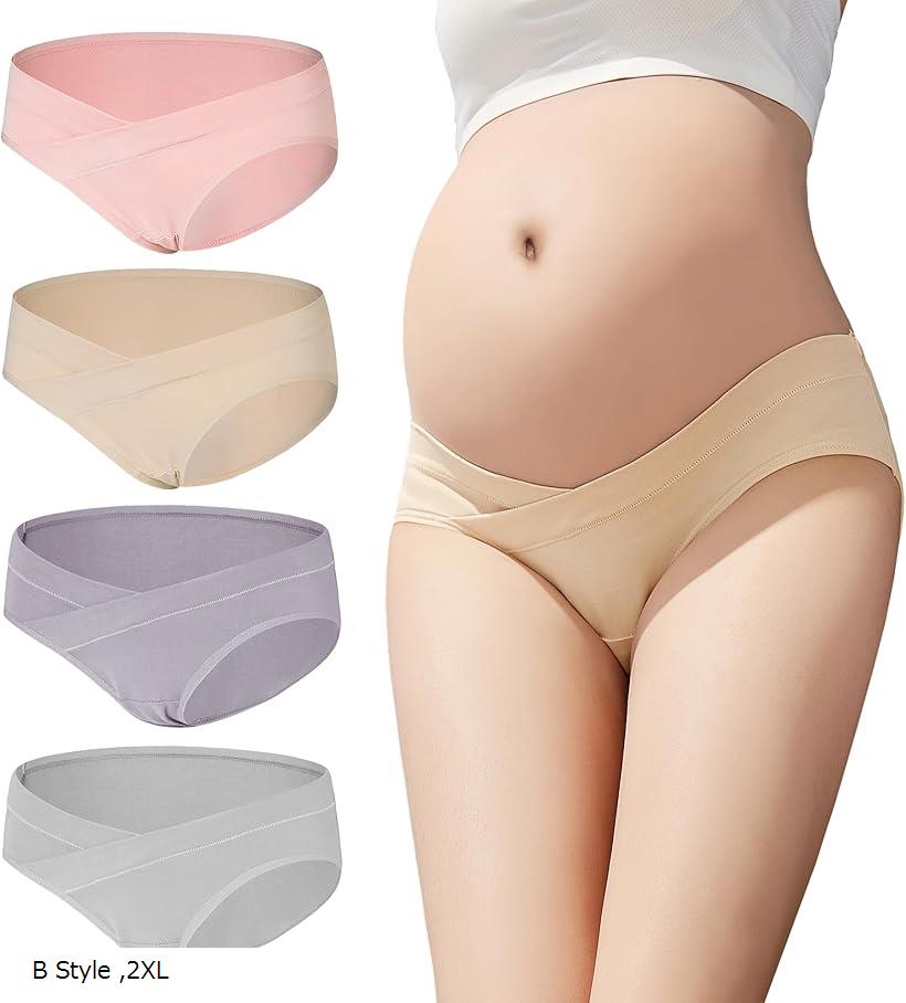 マタニティショーツ 4枚セット ローライズ 綿 妊娠パンツ 産前 産後 コットン 抗菌防臭 妊婦下着 締め付けない パンティー 大きいサイズ B Style(B Style, 2XL)