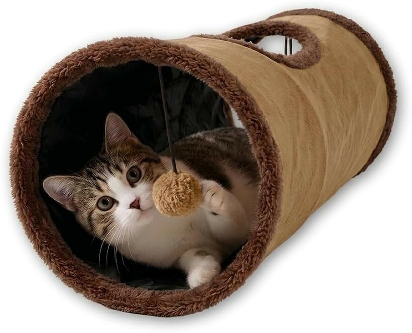 猫まっしぐら トンネル おもちゃ 一人遊び 人気 用品 キャットトンネル ボール 折りたたみ (モカブラウン)