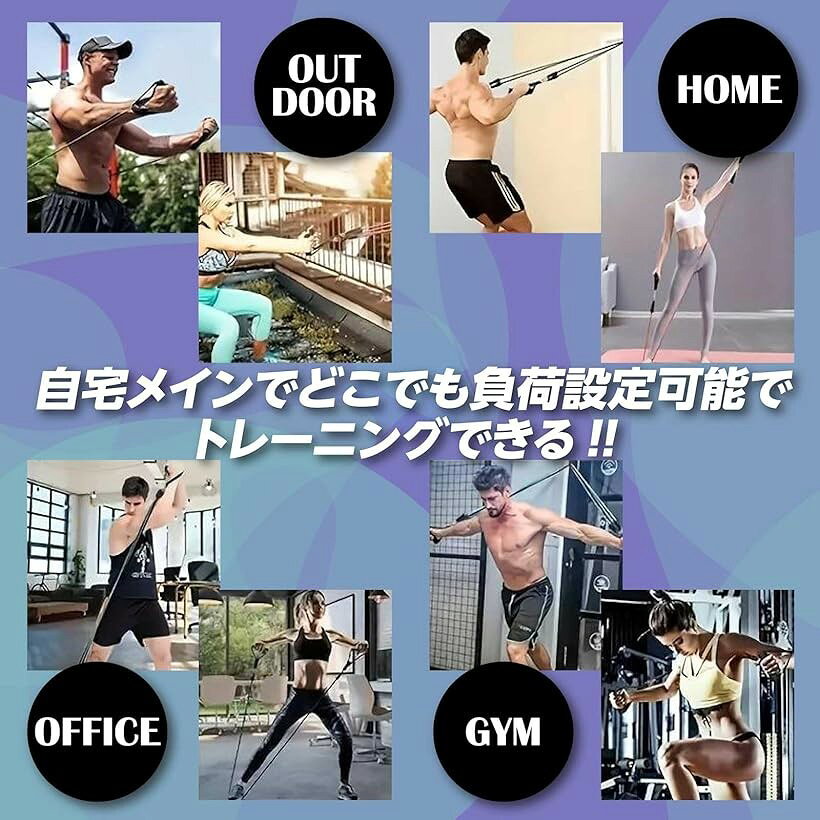 ホリックの筋トレ トレーニング チューブ ゴム ストレッチ バンド エクササイズ 11点セット フィットネス 自宅 ドアアンカー 5段階負荷 収納袋付 (1セット)｜アングル3