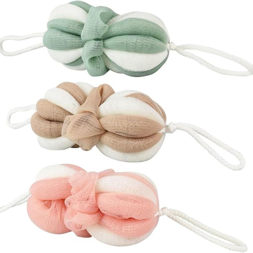 泡立てネット ボディタオル ボディースポンジ 身体用 背中 ウォッシュネット 濃密な泡立ち やわらか 泡工場 伸縮性 3色セット (カーキ，ピンク，緑)