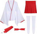 ぴゅありぼん 大きいサイズ ミニ丈 巫女 さん 白ニーソ セット 和服 コスプレ(レッド/ホワイト, XL)