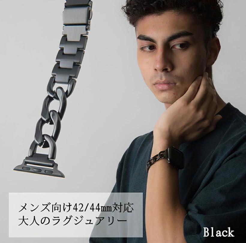 互換品 互換品/代替品 チェーンバンド 三つ折り プッシュ式 おしゃれ 時計 ステンレス/シルバー レディース メンズ ギフト プレゼント applewatch アップルウォッチ 40mm (ブラック, 40mm 41mm 42mm)