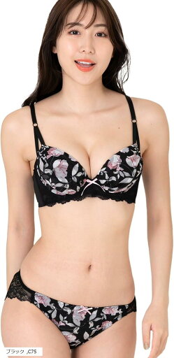 レディース ブラジャー 上下セット ブラショーツセット ブラジャーショーツセット 3/4カップ 花柄 シフォン生地 レース フェミニン(ブラック, C75) レディース ブラジャー 上下セット ブラショーツセット ブラジャーショーツセット 3/4カップ 花柄 シフォン生地 レース フェミニン(ブラック, C75)