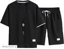 エンプティオ 半袖 上下セット ジャージ セットアップ メンズ パンツ スウェット ストリート トラックスーツ スポーツウェア(ダブルブラック, L)
