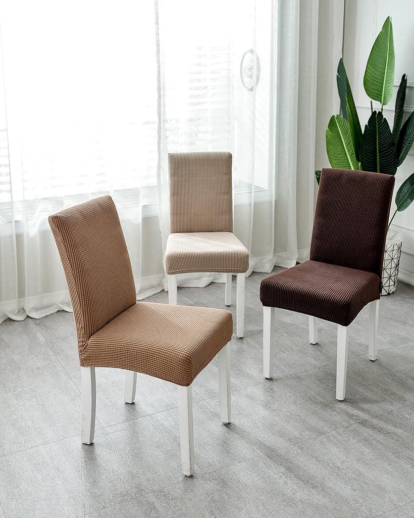 椅子カバー チェアカバー 背もたれあり 伸縮 洗える ノーアイロン 取り外し可能 無地 オフィス 家庭 ホテル レストラン カーキ Hx2枚 (カーキ, Hx2枚) [3]