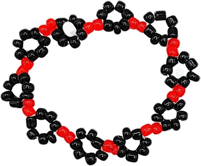Jewelry, Accessories - ビーズブレスレット花柄 レディース ゴムブレスレット可愛い フリーサイズ 単品 (赤)