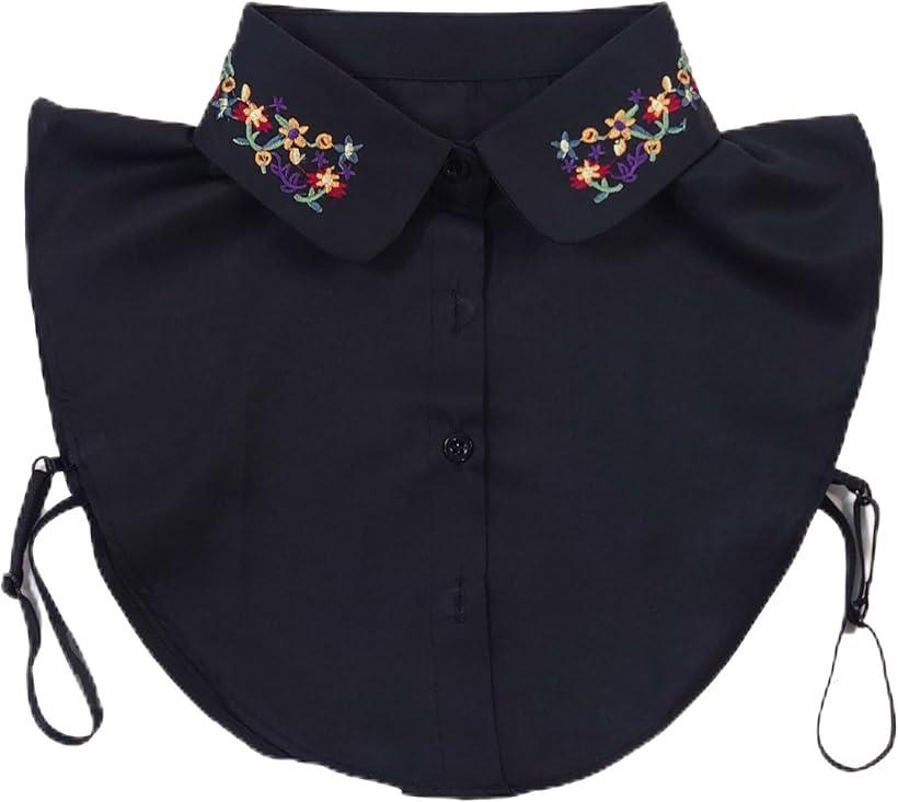 付け襟 刺繍 シャツタイプ レイヤード 重ね着 レディース ししゅう ブラック(ブラック)