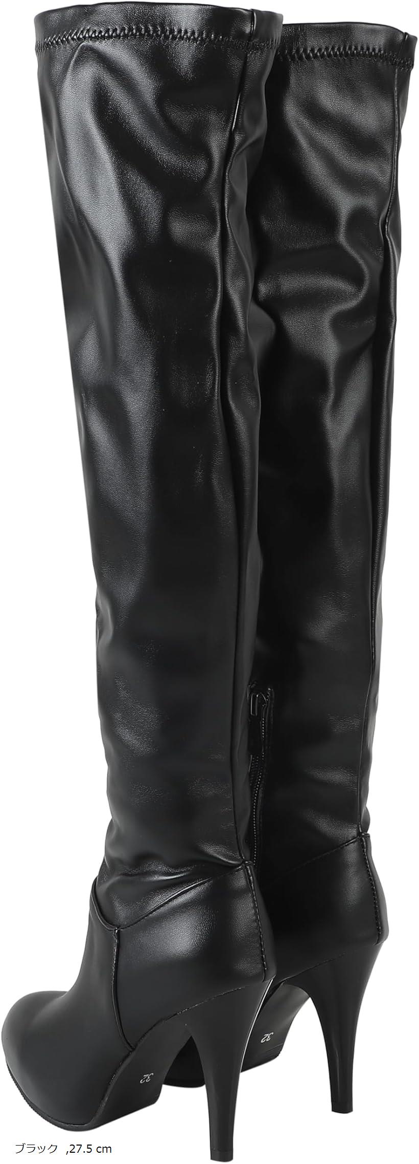 ぴゅありぼん 大きいサイズ まで 厚底 ピンヒール ニーハイブーツ 美脚ブーツ レディース 27.5 cm(ブラック, 27.5 cm)