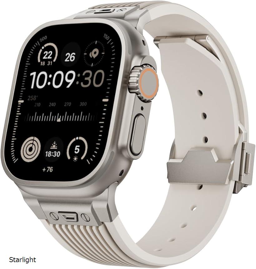 Apple watch バンド Ultra 3 2 1 対応 49mm Series 10 8 7 6 5 46mm 45mm 44mm おしゃれ アップルウォッチ シリコン ステンレス ウルトラバンド スポーツ(Starlight)