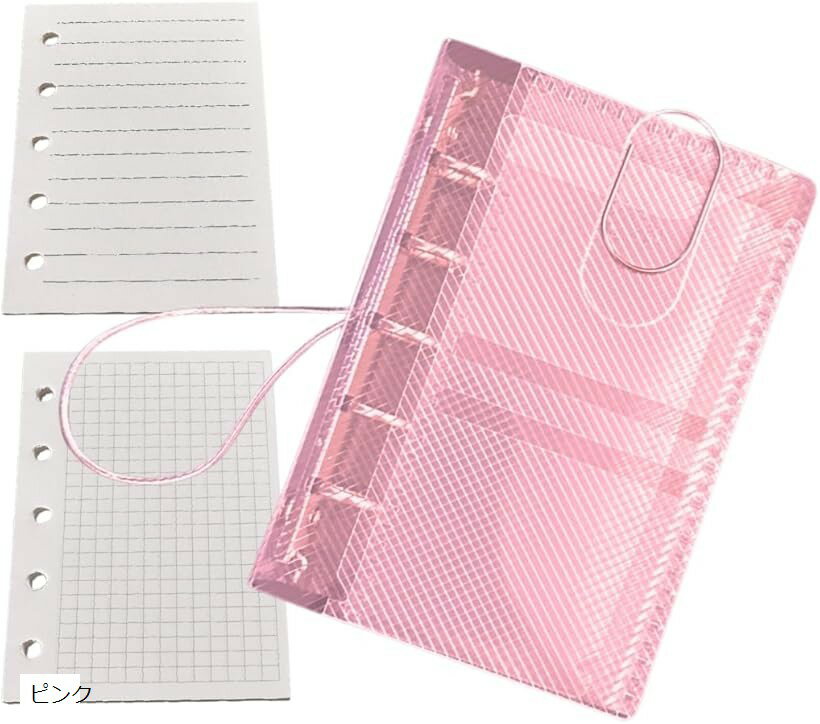 システム手帳 M5 5穴 ミニ バインダー メモ帳 シール帳 リフィル80枚付き ブルー (ピンク)