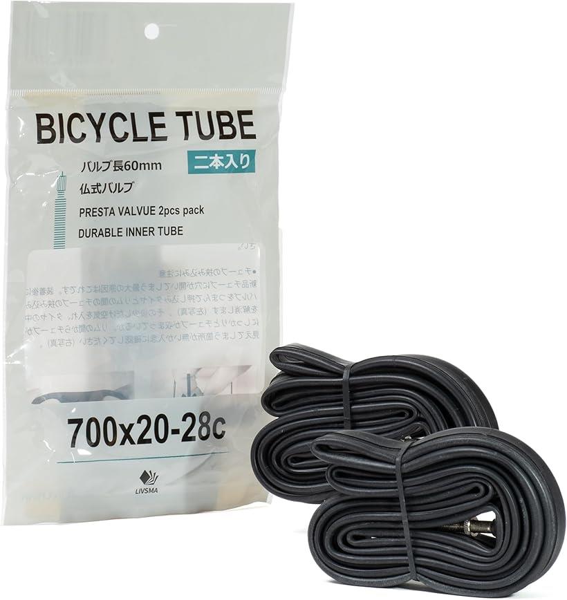 自転車 チューブ 700 x20-28c FV 仏式 60mm 2本セット ロードバイクに最適 (ブラック, 700x20-28c 60mm..