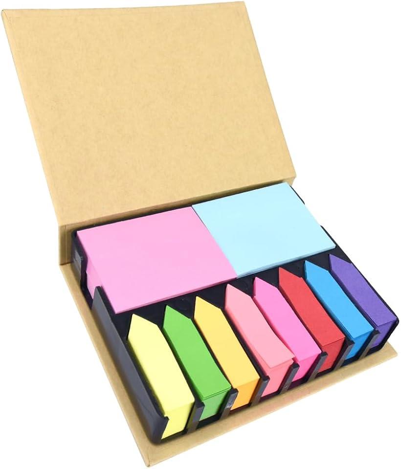 【楽天ランキング1位入賞】付箋セット 大容量 長方形＆矢印 12色 カラフル 粘着シール 専用ケース付き
